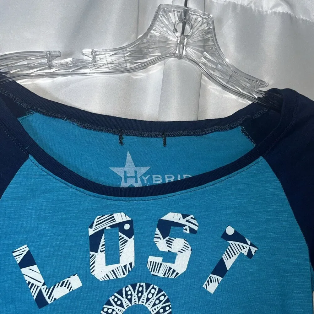 Hybrid Apparel Juniors Girls Size L Blue Graphic T-shirt Size L Anchor Coastal